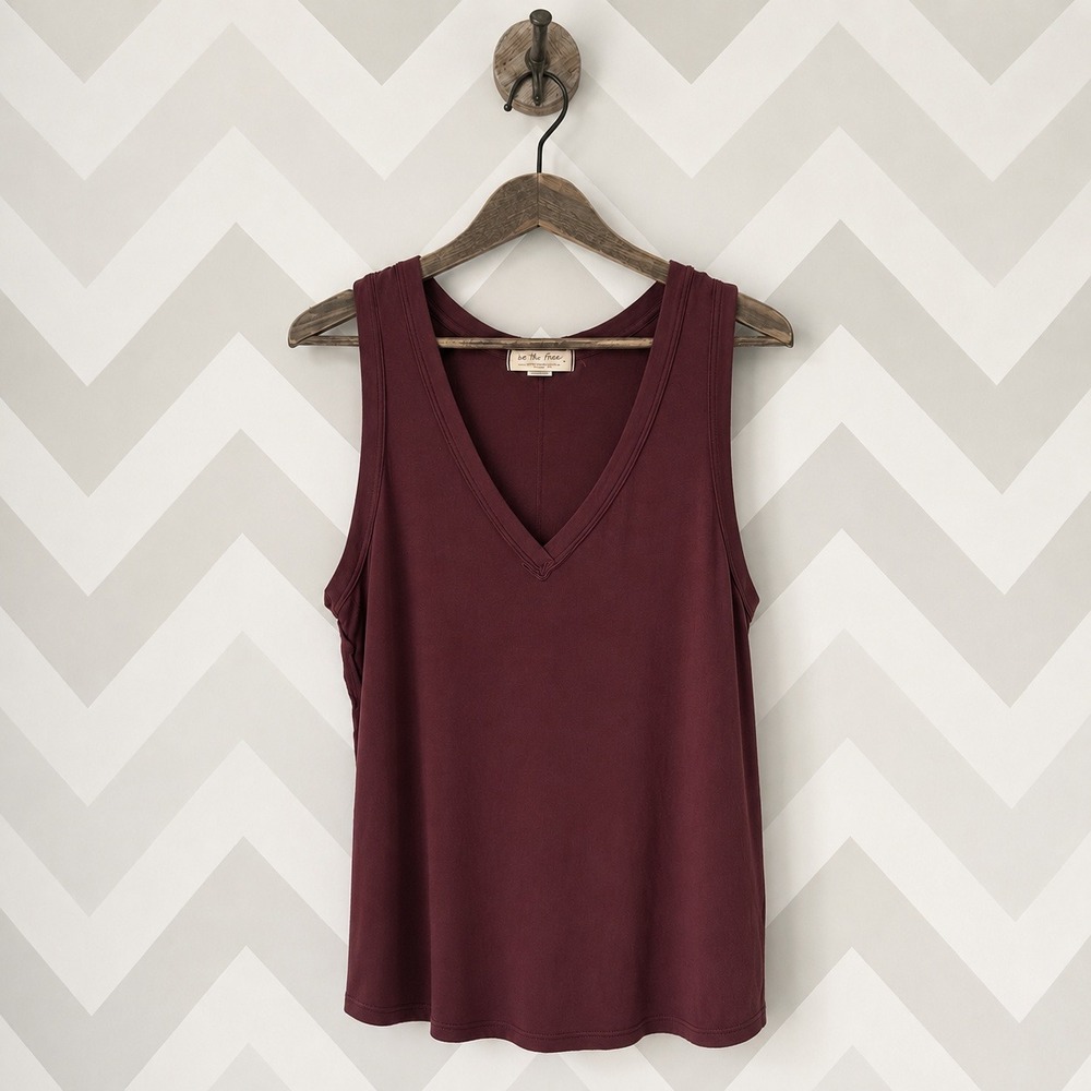 Free People We The Free Tank Top V-Neck Raw Hem Burgundy Wine Red Size S